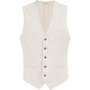 WE Fashion - Slim Fit Gilet - Beige - Linnen - Knoopsluiting, Verstelbare Achterkant, Twee Paspelzakken