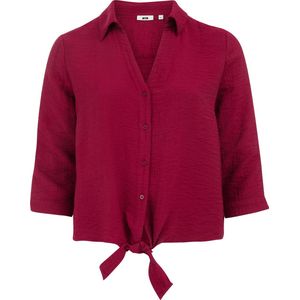 Blouse - Blauw - Regular Fit - Geweven - V-hals - Driekwart Mouwen