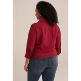 Blouse - Blauw - Regular Fit - Geweven - V-hals - Driekwart Mouwen