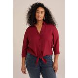 Blouse - Blauw - Regular Fit - Geweven - V-hals - Driekwart Mouwen
