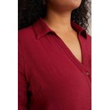 Blouse - Blauw - Regular Fit - Geweven - V-hals - Driekwart Mouwen
