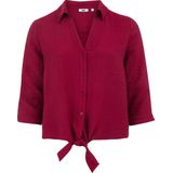 Blouse - Blauw - Regular Fit - Geweven - V-hals - Driekwart Mouwen