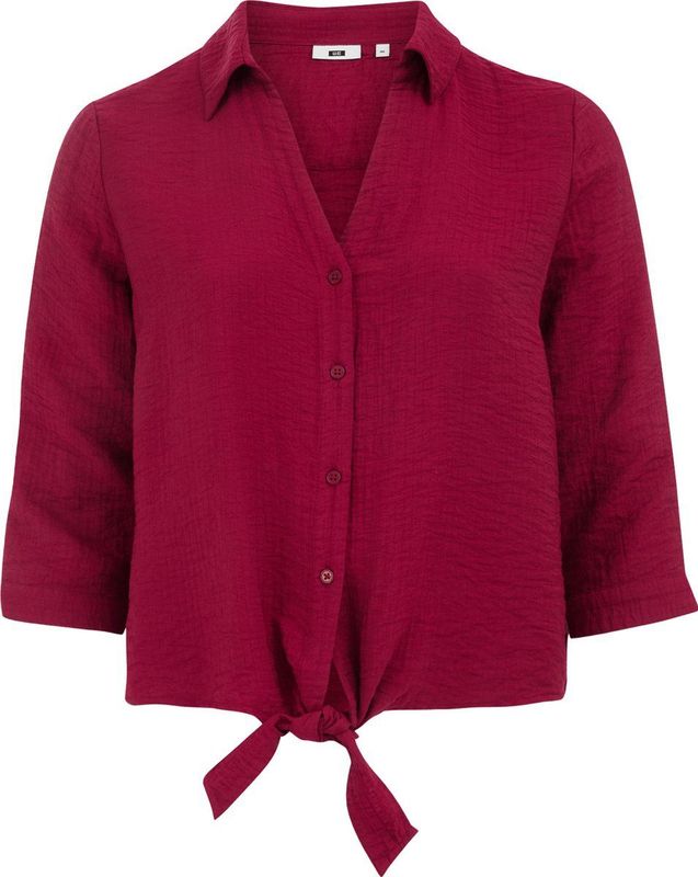 Blouse - Blauw - Regular Fit - Geweven - V-hals - Driekwart Mouwen