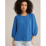 WE Fashion - Blouse - Blauw - Wijde Blouse met Pofmouwen