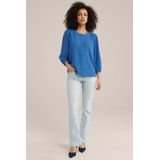 WE Fashion - Blouse - Blauw - Wijde Blouse met Pofmouwen