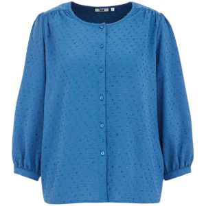 WE Fashion - Blouse - Blauw - Wijde Blouse met Pofmouwen