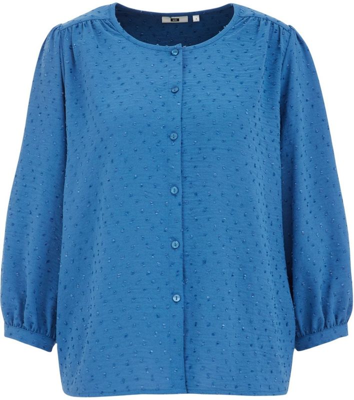 WE Fashion - Blouse - Blauw - Wijde Blouse met Pofmouwen