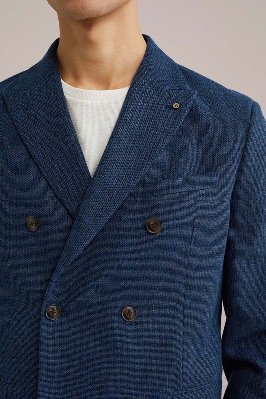 WE Fashion - Slim Fit Blazer - Donkerblauw - Linnenmix