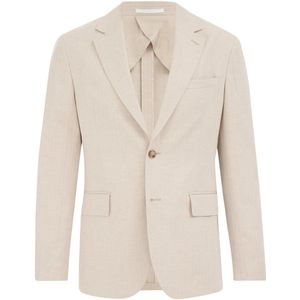 Van Gils - Heren blazer met stretch en visgraatpatroon - Slim Fit - Beige - Katoen - Maat: 54