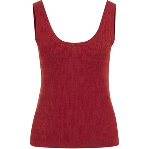 WE Fashion - Dames singlet met glittergaren - Regular fit - Saffraan rood - Ecovero viscose - Maat: S