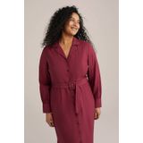 Jurk - V-hals - Lange Mouwen - Knoopsluiting - Ceintuur - Steekzakken