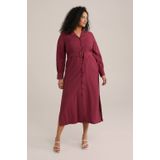 Jurk - V-hals - Lange Mouwen - Knoopsluiting - Ceintuur - Steekzakken