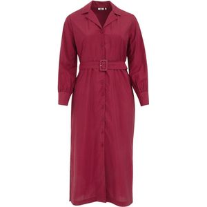 Jurk - V-hals - Lange Mouwen - Knoopsluiting - Ceintuur - Steekzakken