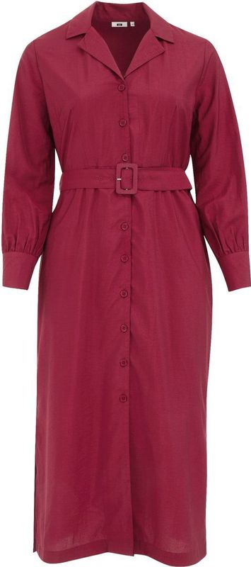 Jurk - V-hals - Lange Mouwen - Knoopsluiting - Ceintuur - Steekzakken