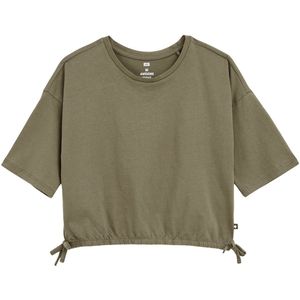 WE Fashion - Meisjes cropped T-shirt - Cropped - Khaki - Katoen - Maat: 134/140