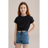 WE Fashion - Shirt - Zwart - Kwartmouw - Normale Pasvorm