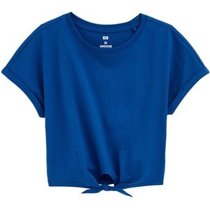 WE Fashion - T-shirt - Kobalt Blauw - 100% Katoen - Knoopdetail