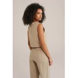 WE Fashion - Gilet - Beige - Regular Fit - Linnenmix