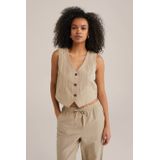 WE Fashion - Gilet - Beige - Regular Fit - Linnenmix