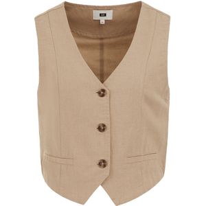 WE Fashion - Gilet - Beige - Regular Fit - Linnenmix