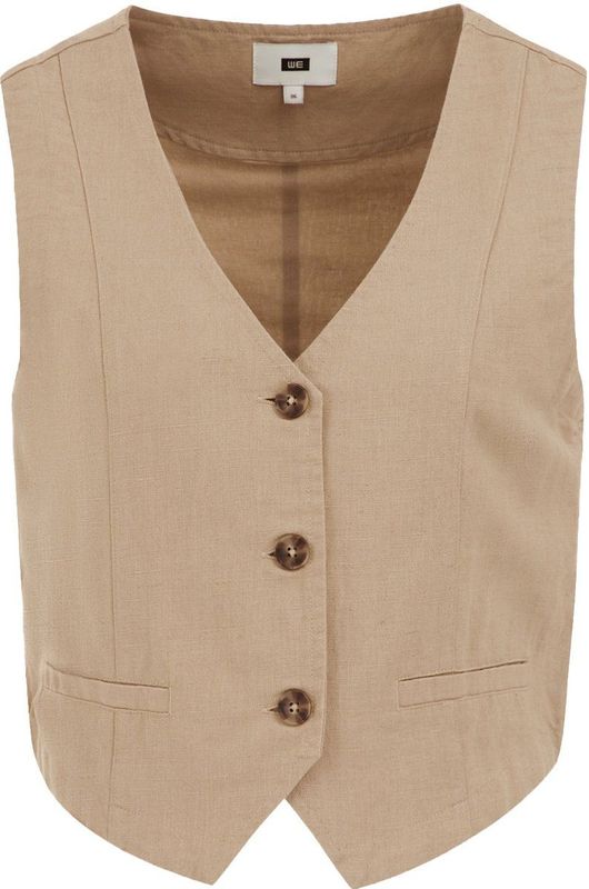 WE Fashion - Gilet - Beige - Regular Fit - Linnenmix
