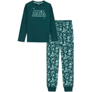 WE Fashion - Jongens Pyjama - Zacht Katoen - Met Ribgebreide Hals - Lange Mouwen - Stoere Tekst Print