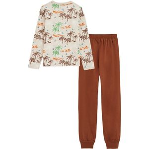 WE Fashion - Pyjama - Bruin - Twee delige set - Longsleeve met Palmboom Print