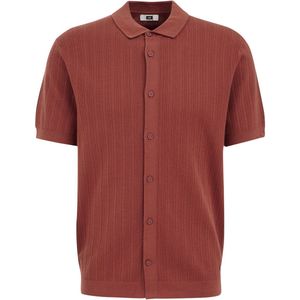 WE Fashion -  Gebreid shirt met structuur - Regular fit - Kaneelbruin - Katoen - Maat: XS