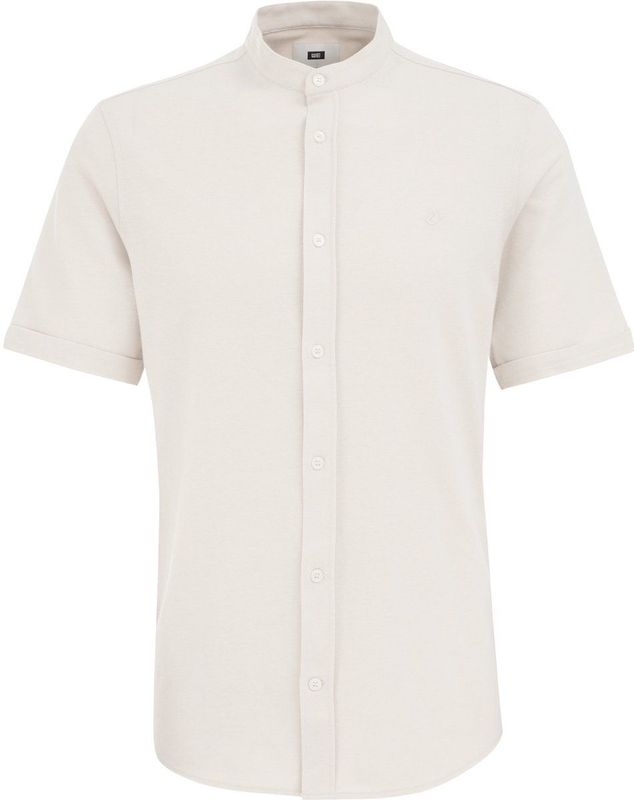 Overhemd - Katoenmix - Kreukvrij - Moderne Mao-kraag - Korte Mouwen
