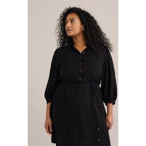 WE Fashion - Dames jurk met structuur - Curve - Regular fit - Zwart - Viscose - Plus Size Maat: 44