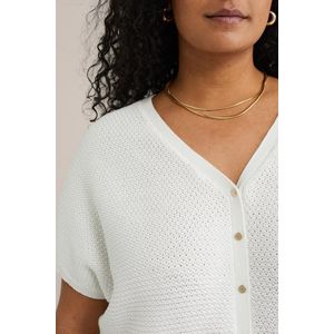 WE Fashion - Dames gebreid vest met structuur - Curve - Regular fit - Wit - Biologisch katoen - Plus Size Maat: 50