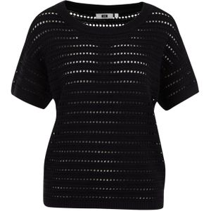 WE Fashion - Dames gebreide trui met opengewerkt dessin - Regular fit - Zwart - Biologisch katoen - Maat: XS