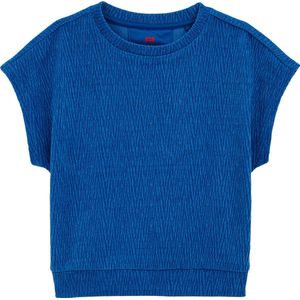 WE Fashion - Meisje Sweat T-Shirt met Structuur - Regular Fit - Donkerblauw