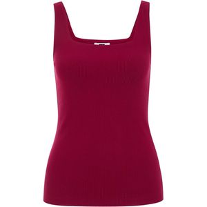 WE Fashion - Dames singlet van ribstof - Donkerrood - Viscose - Maat: S