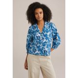 WE Fashion - Dames Blouse - Dessin - Regular Fit - Blauw - Katoen