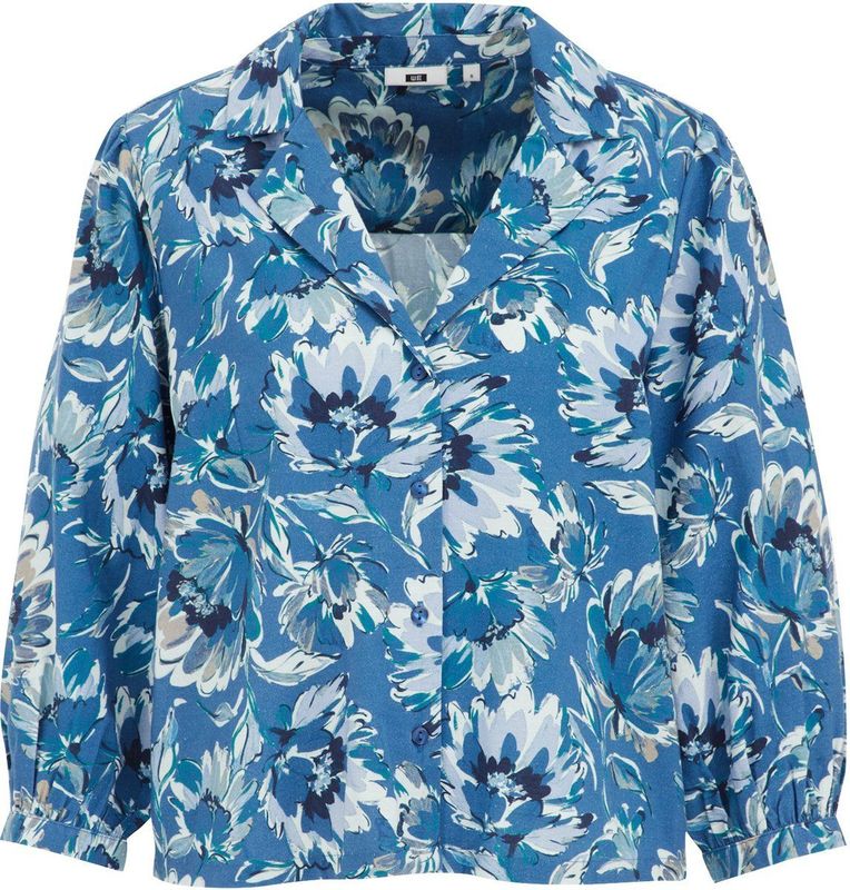 WE Fashion - Dames Blouse - Dessin - Regular Fit - Blauw - Katoen