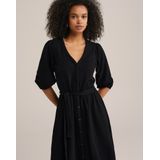 WE Fashion - Jurk - Zwart - 3/4 Lengte - V-hals - Katoen