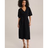 WE Fashion - Jurk - Zwart - 3/4 Lengte - V-hals - Katoen