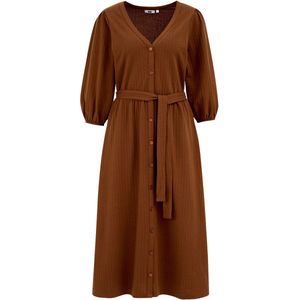 WE Fashion - Dames Jersey Jurk - Donkerbruin - Katoen - Regular Fit