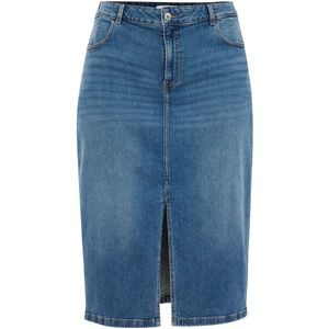 WE Fashion - Curve - Spijkerrok - Medium Blue Denim - Midi-lengte - 5-pocket-stijl