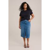 WE Fashion - Curve - Spijkerrok - Medium Blue Denim - Midi-lengte - 5-pocket-stijl
