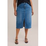 WE Fashion - Curve - Spijkerrok - Medium Blue Denim - Midi-lengte - 5-pocket-stijl