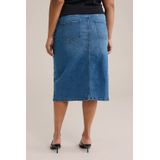 WE Fashion - Curve - Spijkerrok - Medium Blue Denim - Midi-lengte - 5-pocket-stijl