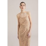 WE Fashion - Maxi Jurk - Goud - Pailletten - Regular Fit