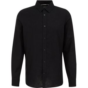 WE Fashion - Casual Overhemd - Zwart - Linnen Katoen