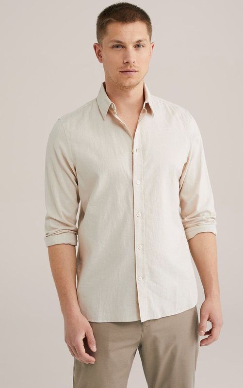 WE Fashion - Zakelijk Overhemd - Lichtbruin - Slim Fit - Lange Mouw