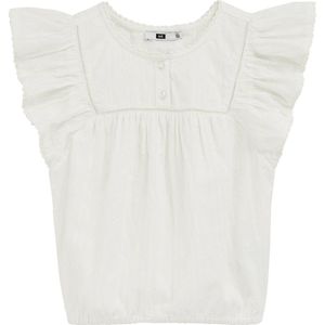 WE Fashion - Meisjes Blouse met Ruches - Regular Fit - Wit - Katoen