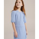WE Fashion - Playsuit - Lichtblauw - Polyester - Ritssluiting, Ballonmouwen