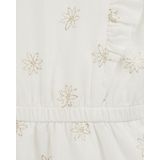 WE Fashion - Jurk - Wit/Goud - 100% Katoen - Knoopsluiting, Ruches, Korte Mouwen