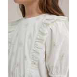 WE Fashion - Jurk - Wit/Goud - 100% Katoen - Knoopsluiting, Ruches, Korte Mouwen